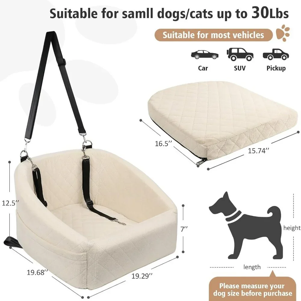 Car Seat for Small Medium Dogs,Detachable Washable Dog Booster Seat Under 30lbs